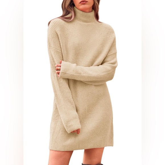 Btfbm Dresses & Skirts - Btfbm women’s ribbed long sleeve turtleneck sweater dress Solid apricot …